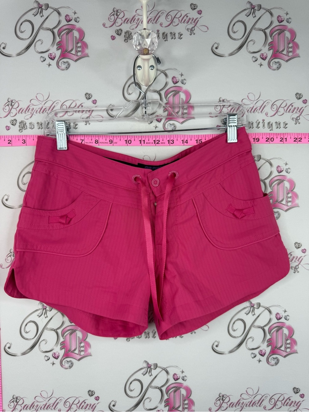 Powder room, surf shorts, swim, High-Rise Pink Drawstring Pocket Shorts